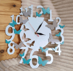 Laser Cut Butterfly Wall Clock Gift Idea Free Vector File