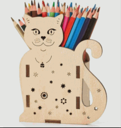 Laser Cut Cat Pencil Holder 3d Puzzle Free Vector File