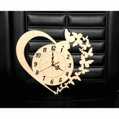 Laser Cut Clock With Heart And Butterflies Free Vector File
