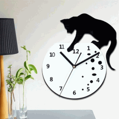 Laser Cut Cnc Naughty Cat Wall Clock Free Vector File
