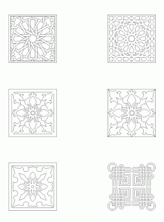 Laser Cut Collection Of Square Ornaments Patterns Free DXF File