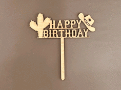 Laser Cut Cowboy Happy Birthday Cake Topper Free Vector File, Free Vectors File