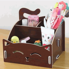 Laser Cut Cute Cat Wooden Storage Box Office Desktop Cosmetic Organizer Free Vector File