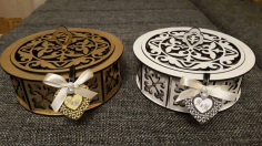 Laser Cut Decorative Wooden Round Box Candy Basket Free Vector File