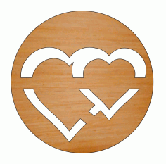Laser Cut Dual Heart Valentine Day Round Tag Wooden Keychain Free Vector File, Free Vectors File