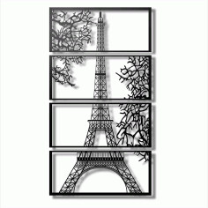Laser Cut Eiffel Tower View Multi Panel Canvas Wall Art Free Vector File, Free Vectors File