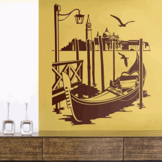 Laser Cut Engrave Gondola In Venice Wall Art Free Vector File, Free Vectors File