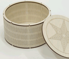 Laser Cut Engrave Round Wooden Box With Lid Flex Box Free DXF File