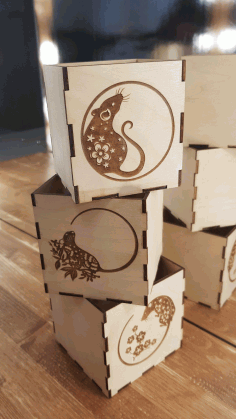 Laser Cut Engraved New Year Decorative Wooden Boxes Free Vector File