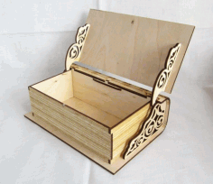 Laser Cut Engraved Wooden Book Shape Box Lid Free Vector File