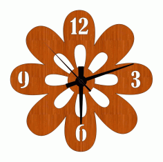 Laser Cut Fancy Flower Shaped Wooden Wall Clock Free Vector File, Free Vectors File