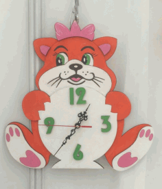 Laser Cut File Clock With Cat Kids Free Vector File