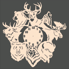 Laser Cut Forest Animals Wall Clock Free Vector File