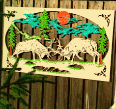 Laser Cut Garden Fence Wall Art Fighting Deer Outdoor Wall Decor Free DXF File
