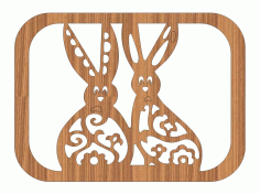 Laser Cut Graceful Easter Bunny Pair Wooden Gift Tag Free Vector File, Free Vectors File