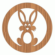 Laser Cut Graceful Easter Bunny Wooden Round Gift Tag Free Vector File