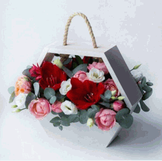Laser Cut Hanging Flower Basket Valentines Day Decor Hexahedron Flower Box Free Vector File