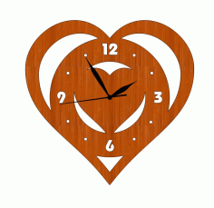 Laser Cut Heart Shaped Wooden Wall Clock 8 March International Womens Day Free Vector File