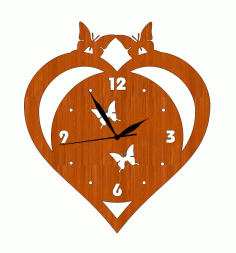Laser Cut Heart Shaped Wooden Wall Clock Butterfly 8 March International Womens Day Free Vector File