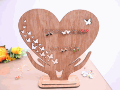 Laser Cut Heart Standing Jewelry Stand Earring Holder 3mm Free Vector File