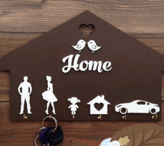 Laser Cut Home Shaped Wooden Key Holder Personalized Key Hanger Free Vector File