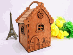 Laser Cut House Shape Gift Box With Handle 3mm Free Vector File