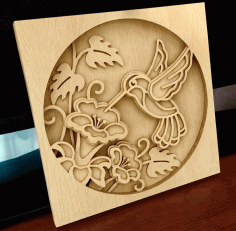 Laser Cut Hummingbird Layered Wood Art Free DXF File