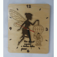Laser Cut Kid Wall Clock Paratrooper With Fairy Free Vector File