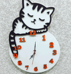 Laser Cut Layout Of Clock With A Cat Free Vector File