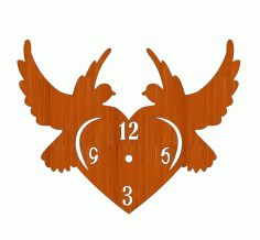 Laser Cut Love Birds With Heart Wooden Wall Clock Free Vector File