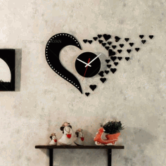 Laser Cut Love Design Flying Hearts Wall Clock Free Vector File, Free Vectors File