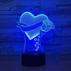Laser Cut Love Heart Rose 3d Illusion Lamp Free Vector File