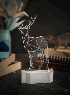 Laser Cut Modern Reindeer Lamp Geometric Deer Night Light Free Vector File