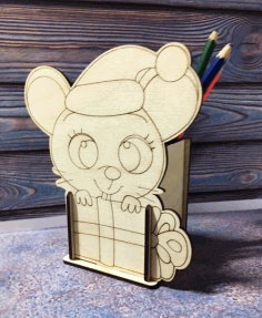 Laser Cut Mouse Pencil Holder Organizer Free Vector File