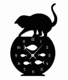 Laser Cut Naughty Cat Fish Tank Modern Wall Clock Decor Free Vector File