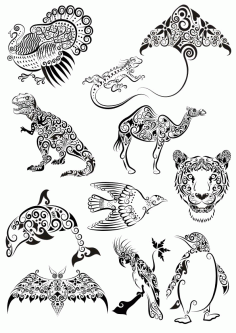 Laser Cut Ornament Animals Tattoo Pack Free Vector File