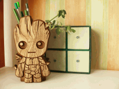 Laser Cut Pencil Holder With Baby Groot Free Vector File, Free Vectors File