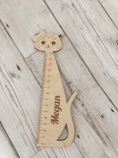 Laser Cut Personalised Wooden Ruler Cat Shape Free Vector File, Free Vectors File