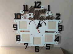 Laser Cut Personalized Wall Clock With Photo Frames Free DXF File