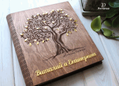 Laser Cut Personalized Wooden Family Photo Album Scrapbook Book Cover Free Vector File