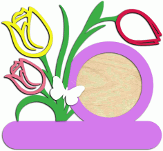 Laser Cut Photo Frame With Tulips Free Vector File, Free Vectors File