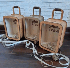 Laser Cut Piggy Bank Suitcase Travel Money Box Free Vector File