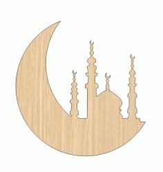 Laser Cut Ramadan Kareem Masjid Moon Wooden Simple Mosque Cutout Free Vector File