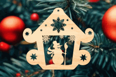 Laser Cut Santa House Snowflakes Ornament Bauble Christmas Decorations Free Vector File, Free Vectors File