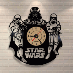 Laser Cut Star Wars Darth Vader Wall Clock And Storm Troopers Free Vector File