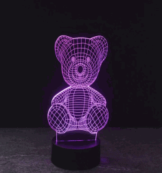 Laser Cut Teddy Bear 3d Illusion Lamp Free Vector File