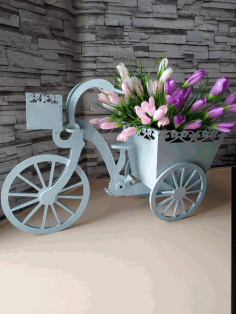 Laser Cut Tricycle Flower Basket Free Vector File