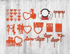 Laser Cut Valentine Cupcake Toppers Set Free Vector File