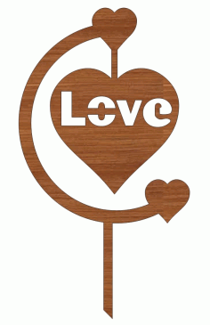 Laser Cut Valentine Day Wooden Love Couple Heart Cake Topper Free Vector File