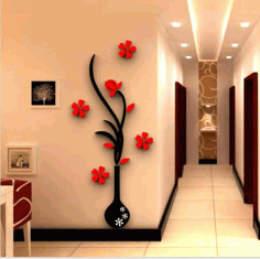 Laser Cut Vase Flower Tree Crystal Acrylic Wall Art Free Vector File, Free Vectors File